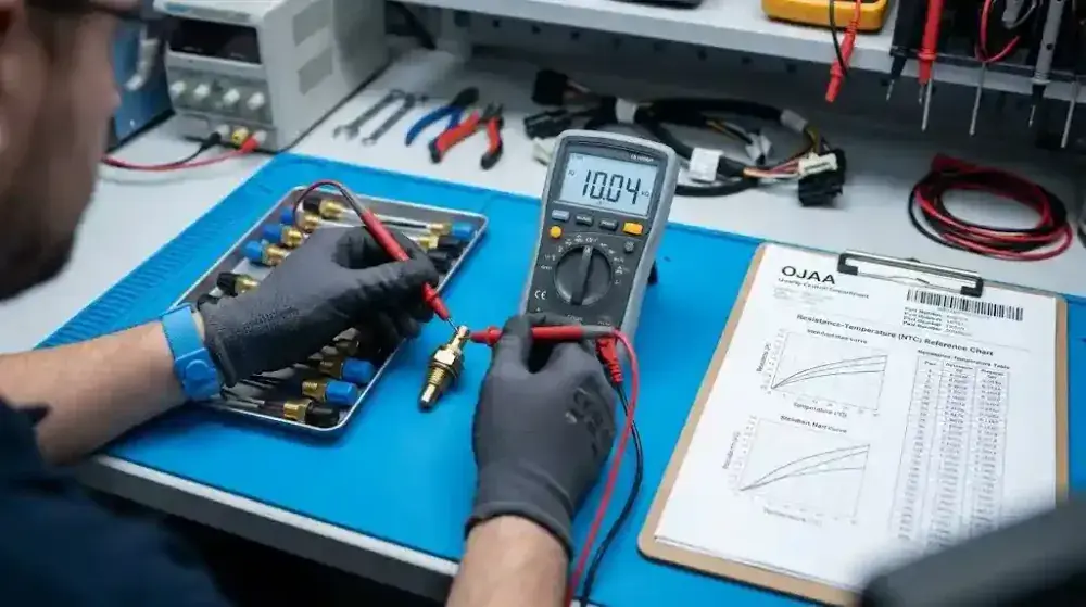 بررسی مقاومت NTC پکیج و مقایسه سنسور 10K و 50K با استفاده از مولتی متر دیجیتال در محیط کارگاه